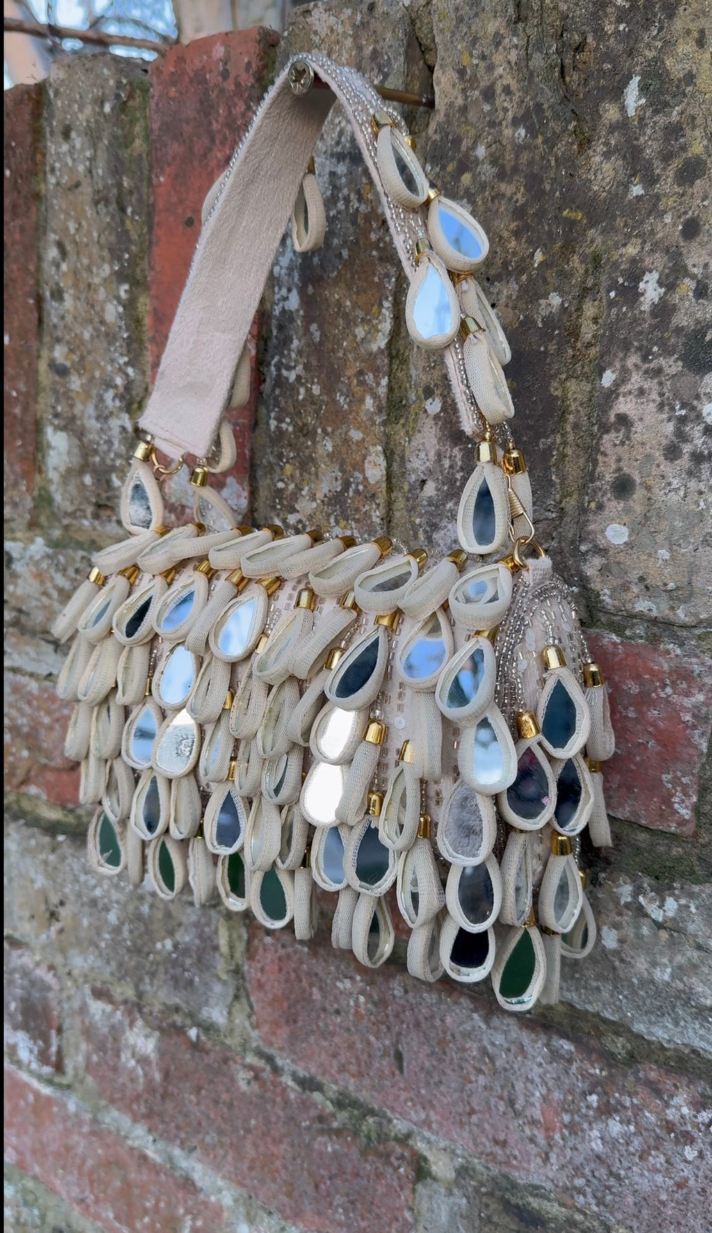 Bohemian Luxe Flap Bag: Cream Mirror Tassels