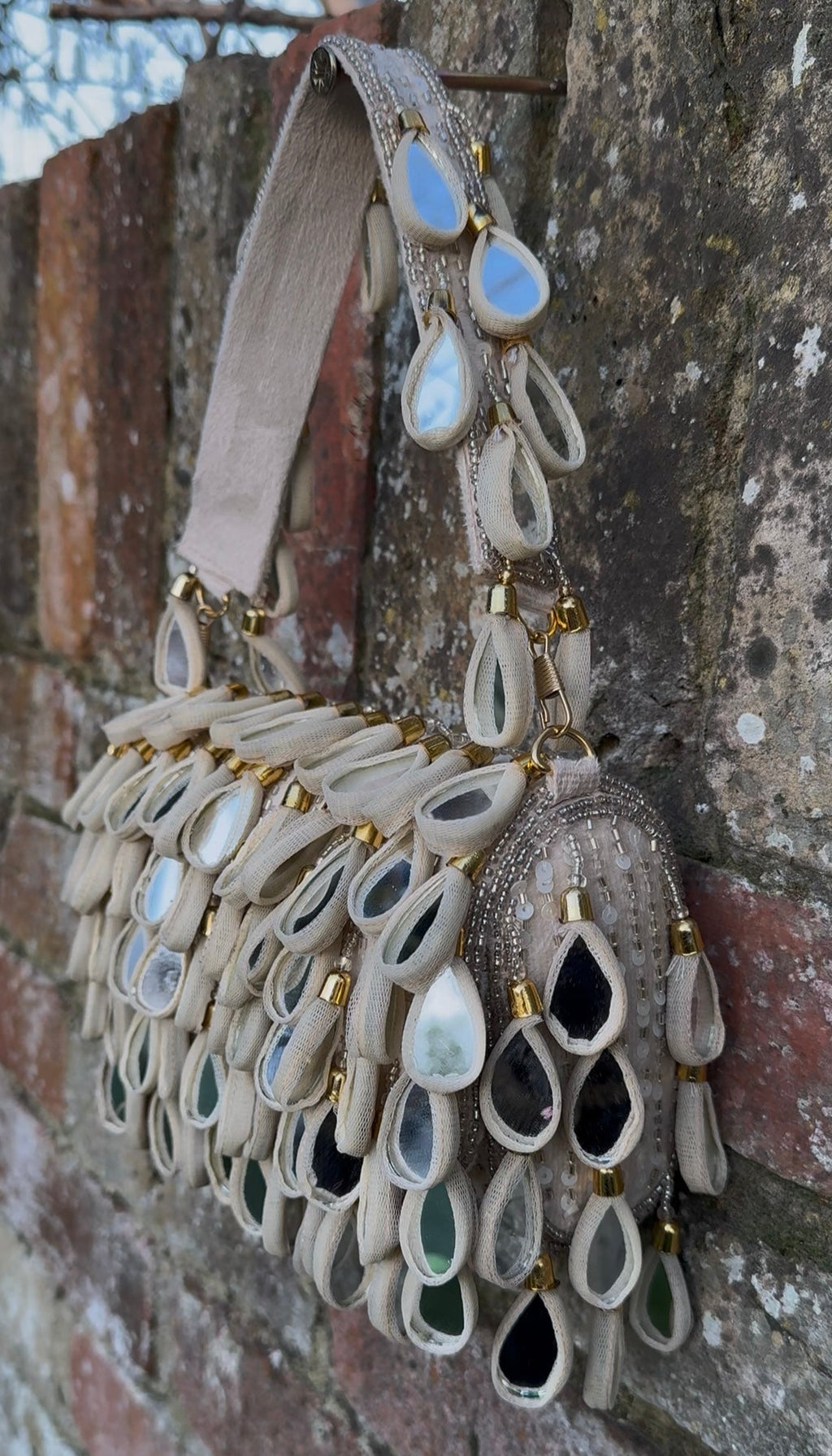 Bohemian Luxe Flap Bag: Cream Mirror Tassels