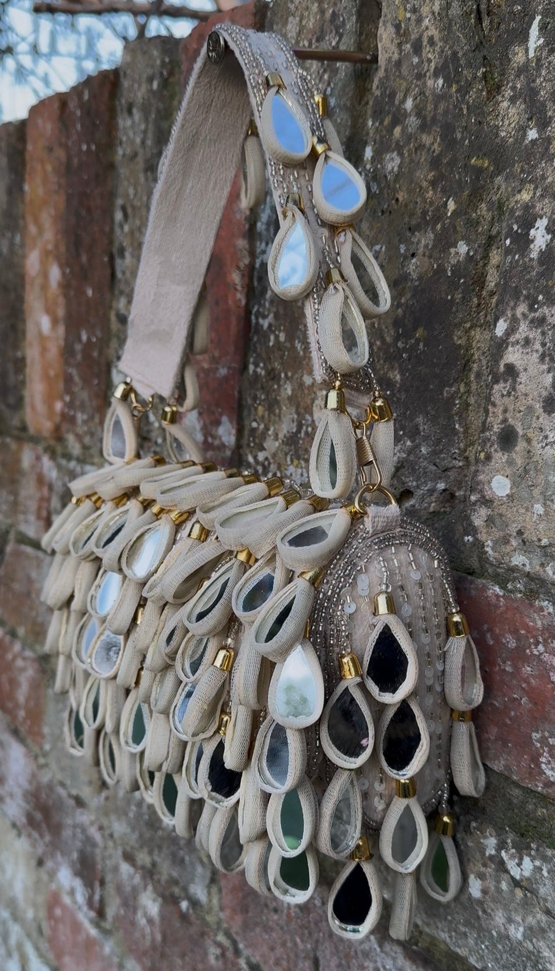 Bohemian Luxe Flap Bag: Cream Mirror Tassels