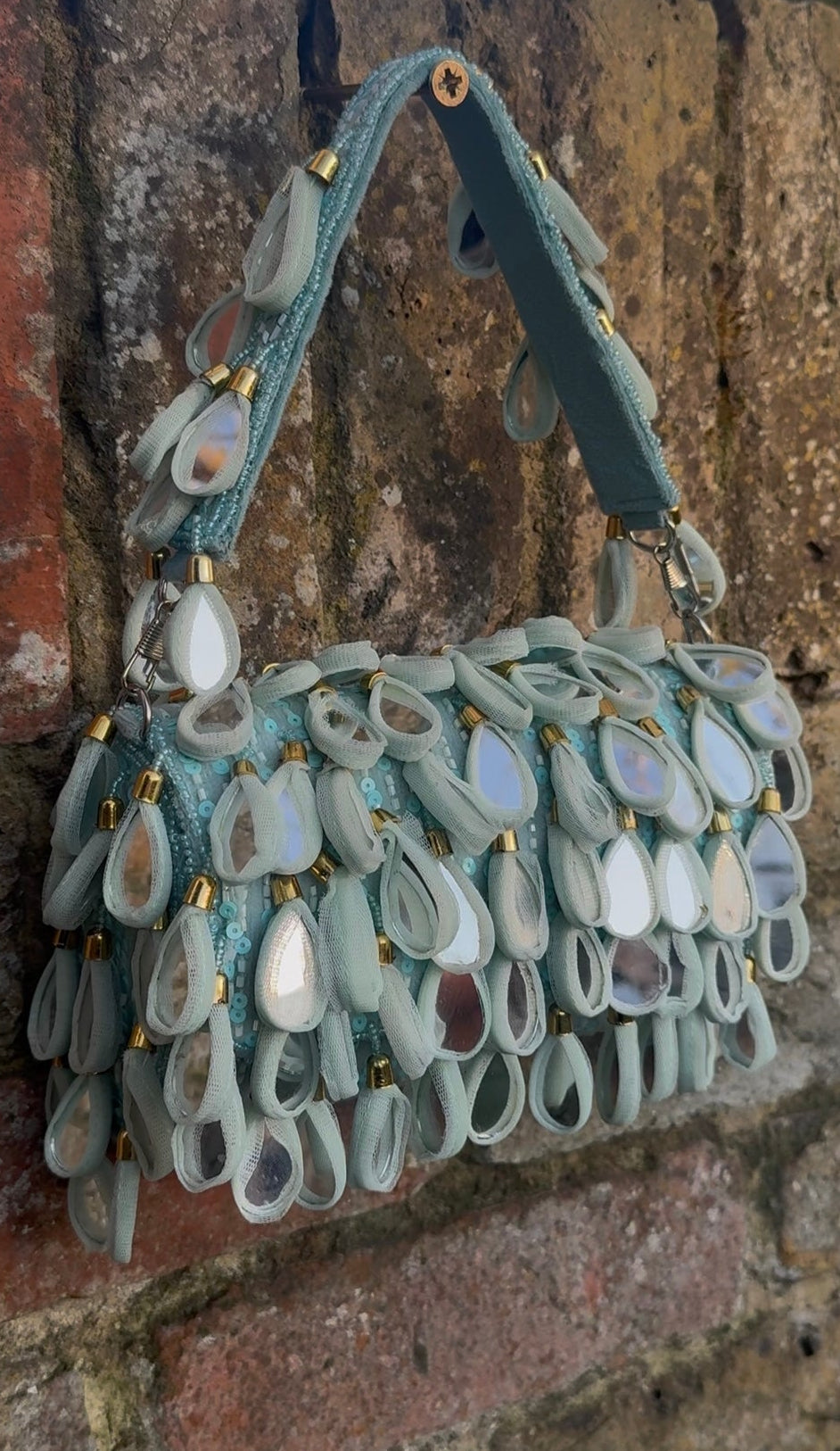 Bohemian Luxe Flap Bag: Turquoise Blue Mirror Tassels