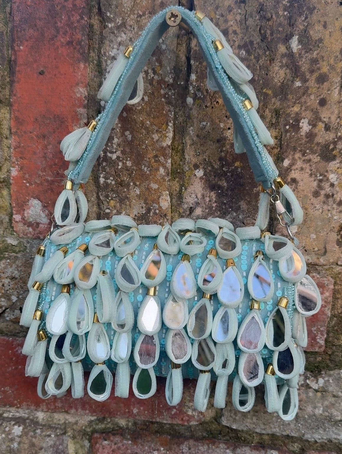 Bohemian Luxe Flap Bag: Turquoise Blue Mirror Tassels