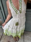Green Embroided Boho Style Maxi Dress