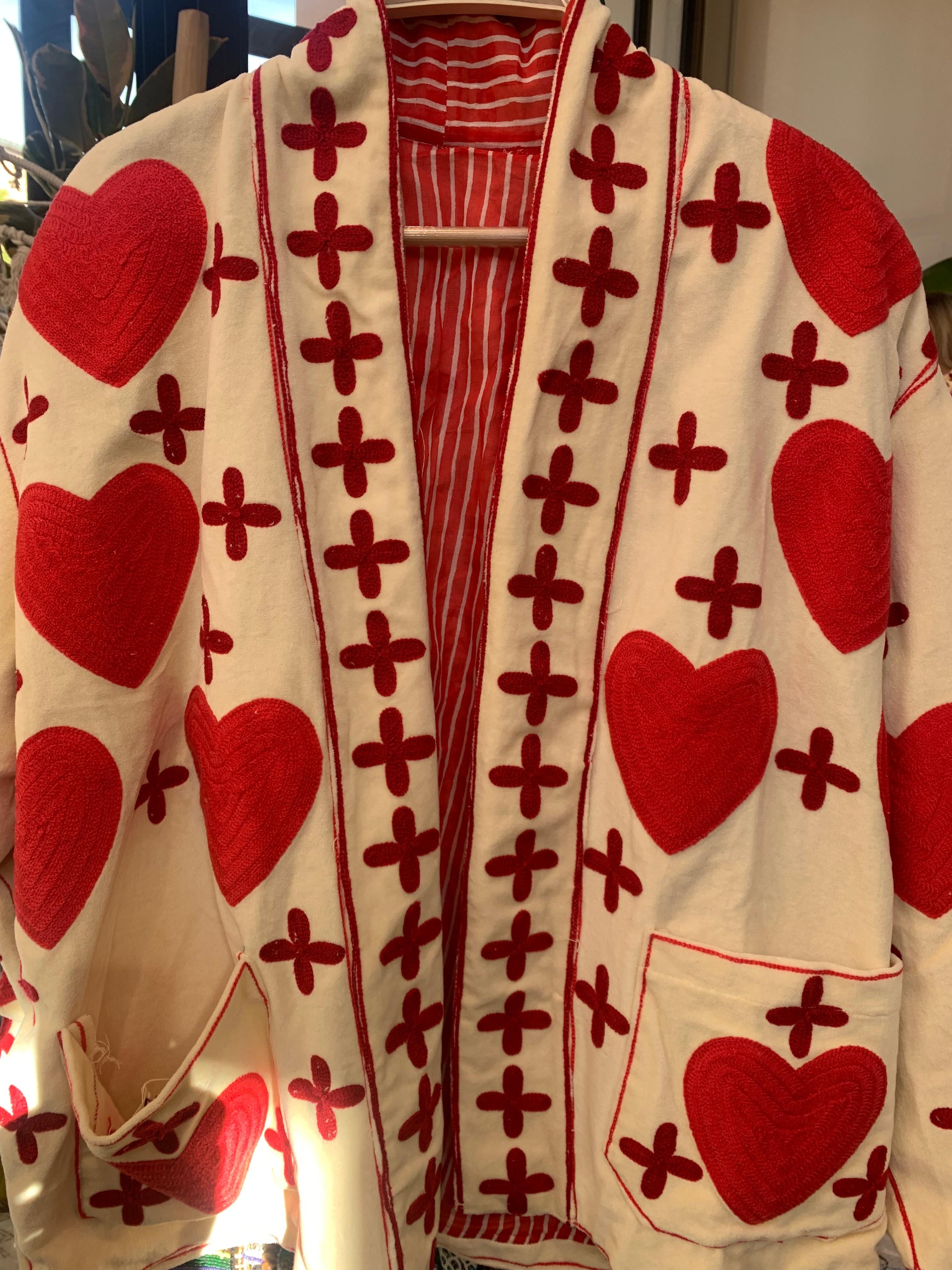 Handmade Heart & Cross Velvet Kimono Jacket