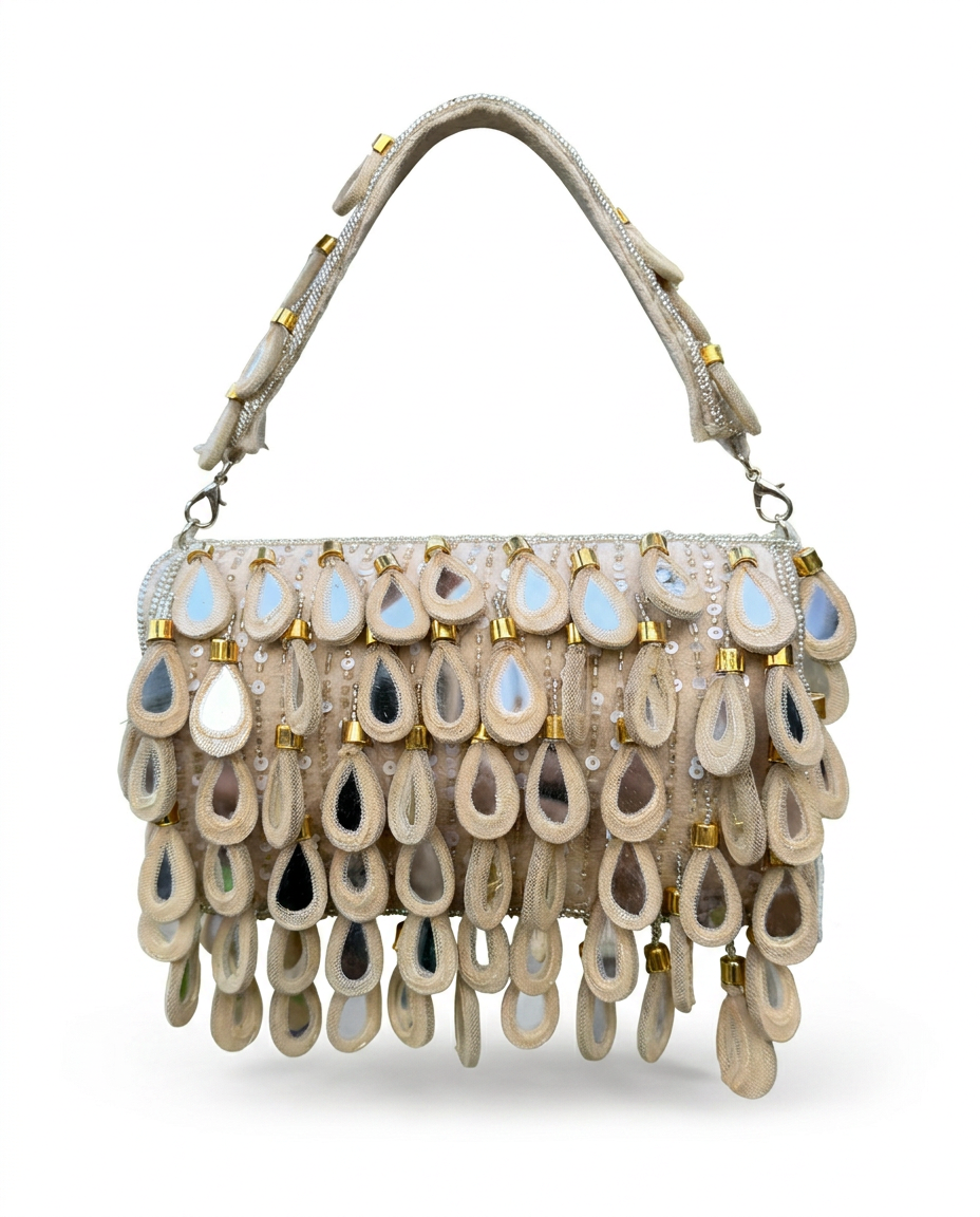 Bohemian Luxe Flap Bag: Cream Mirror Tassels