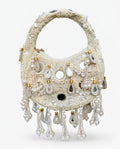 Cream Pearl Embellished Mirror Moon Bag
