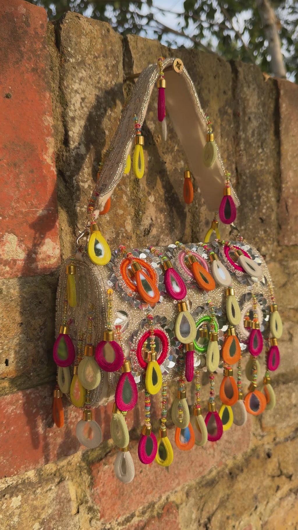 Mirror Bloom Flap Bag in Silver/ Multicolour