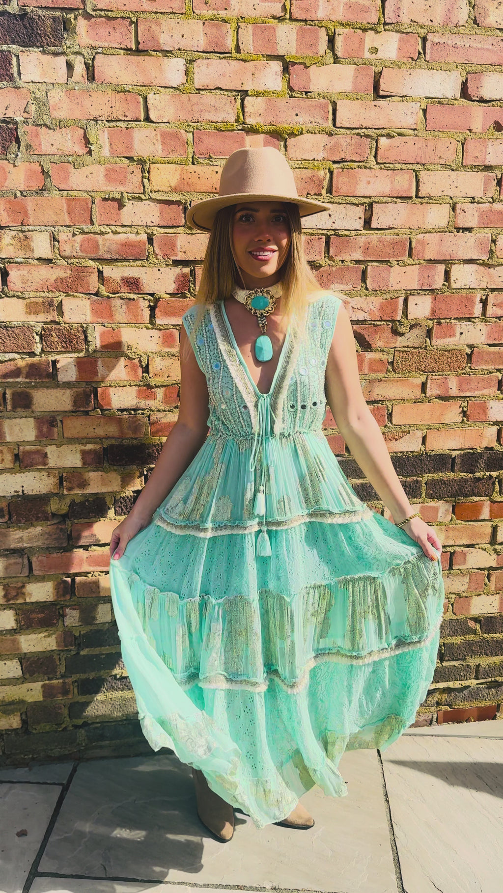 Sienna Dress - Turquoise Embellished Boho Maxi Dress