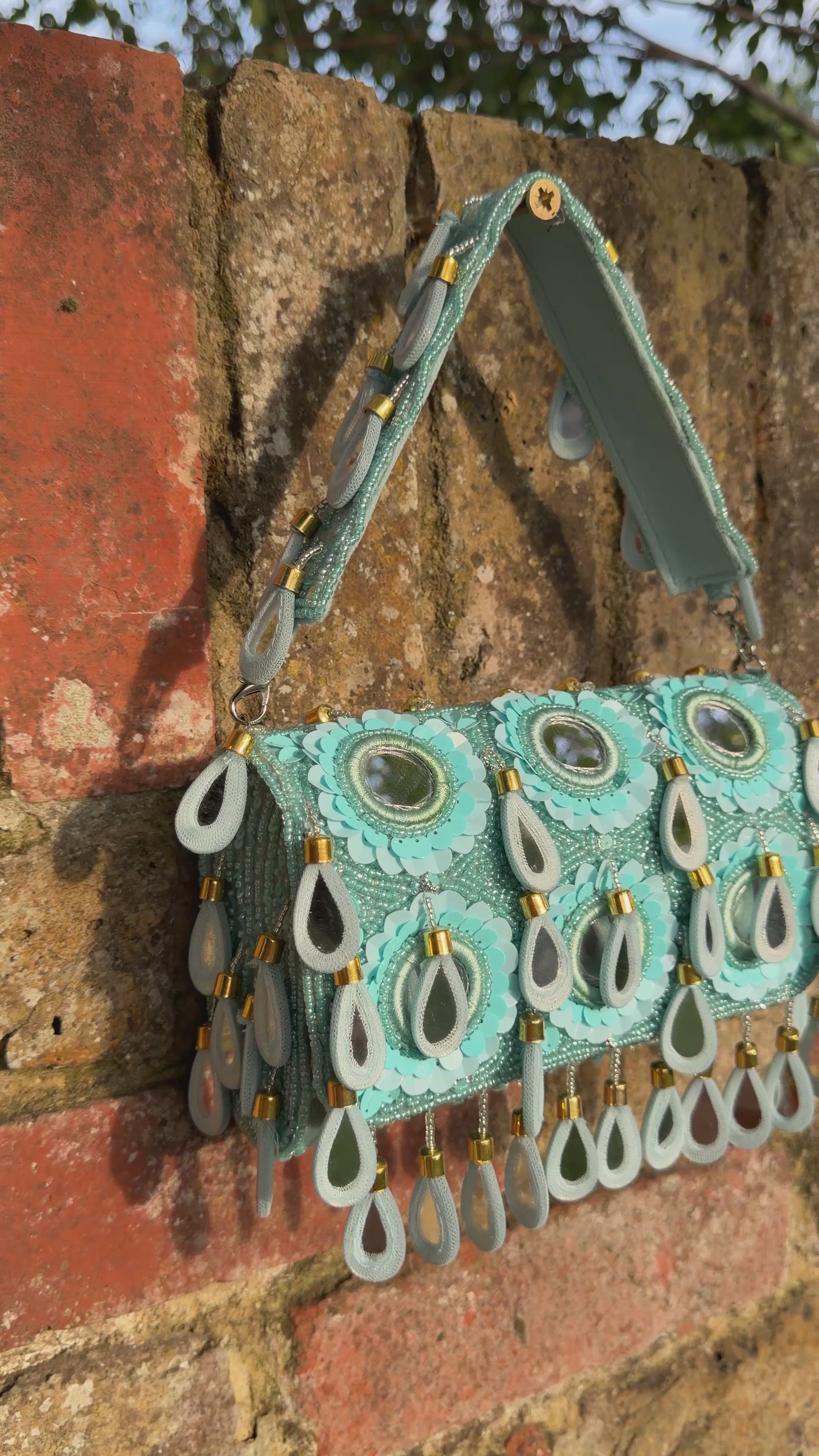 Mirror Bloom Flap Bag in Turquoise- NEW STYLE