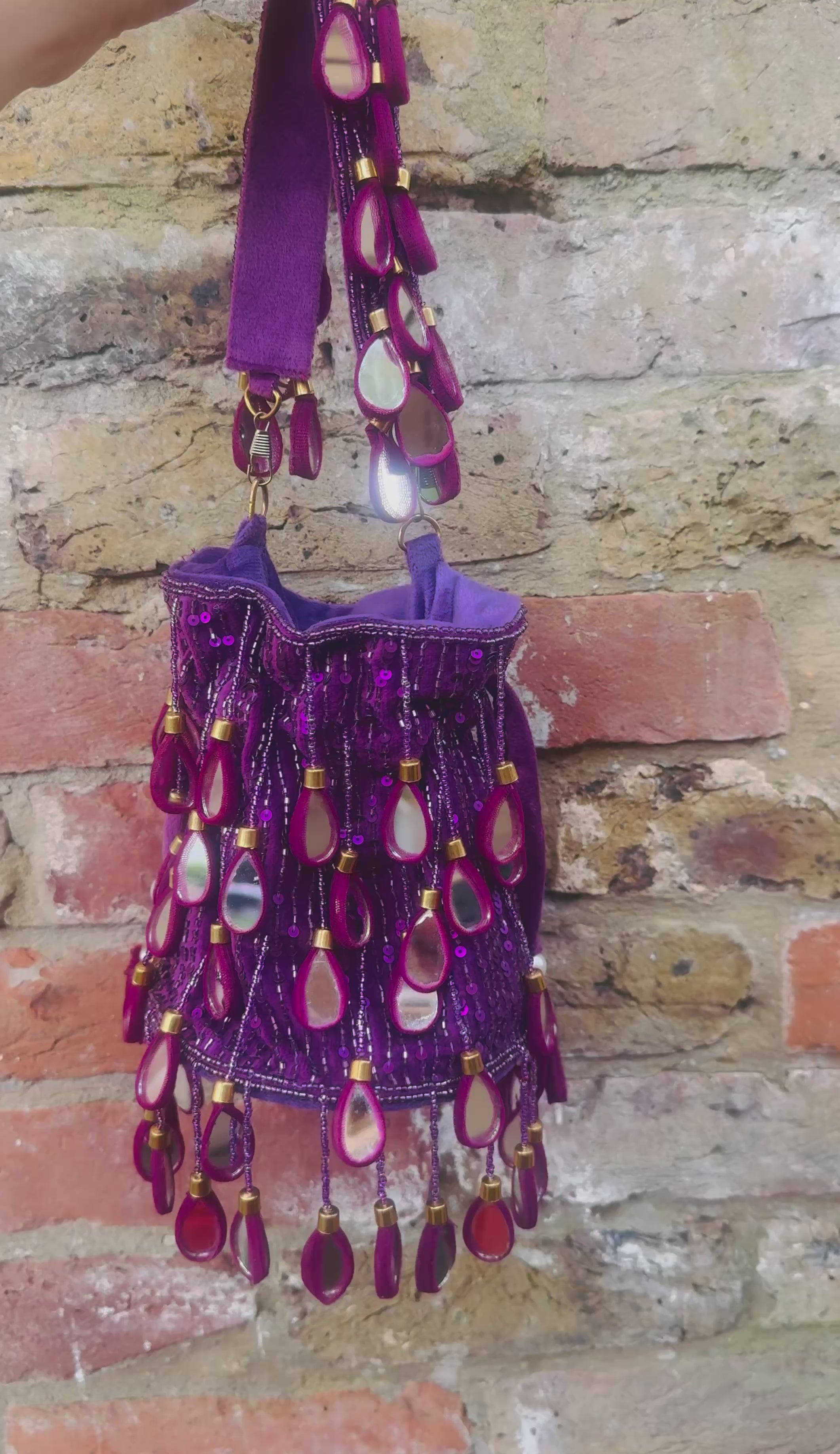 Purple Plumb Mirror Tassel Bucket Bag